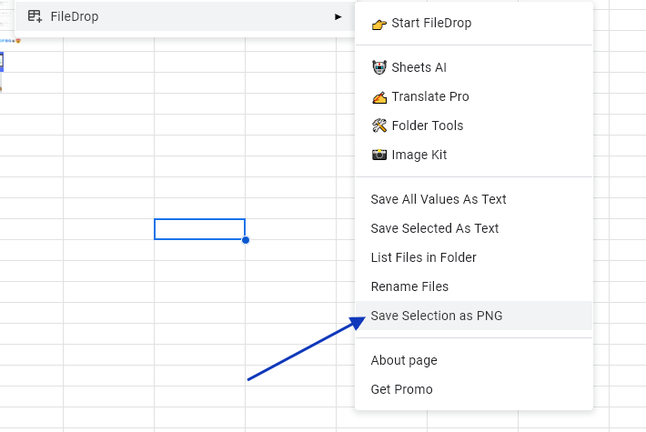 extension menu save selection