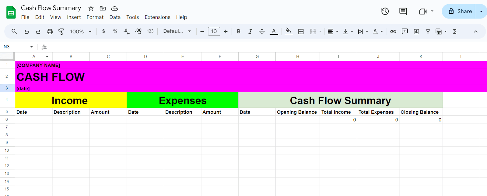 Cash Flow Statement Template