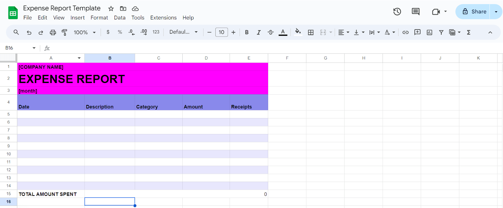 Expense Report template