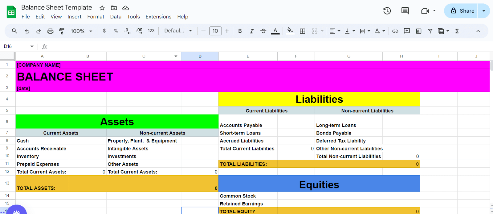 Balance Sheet Template