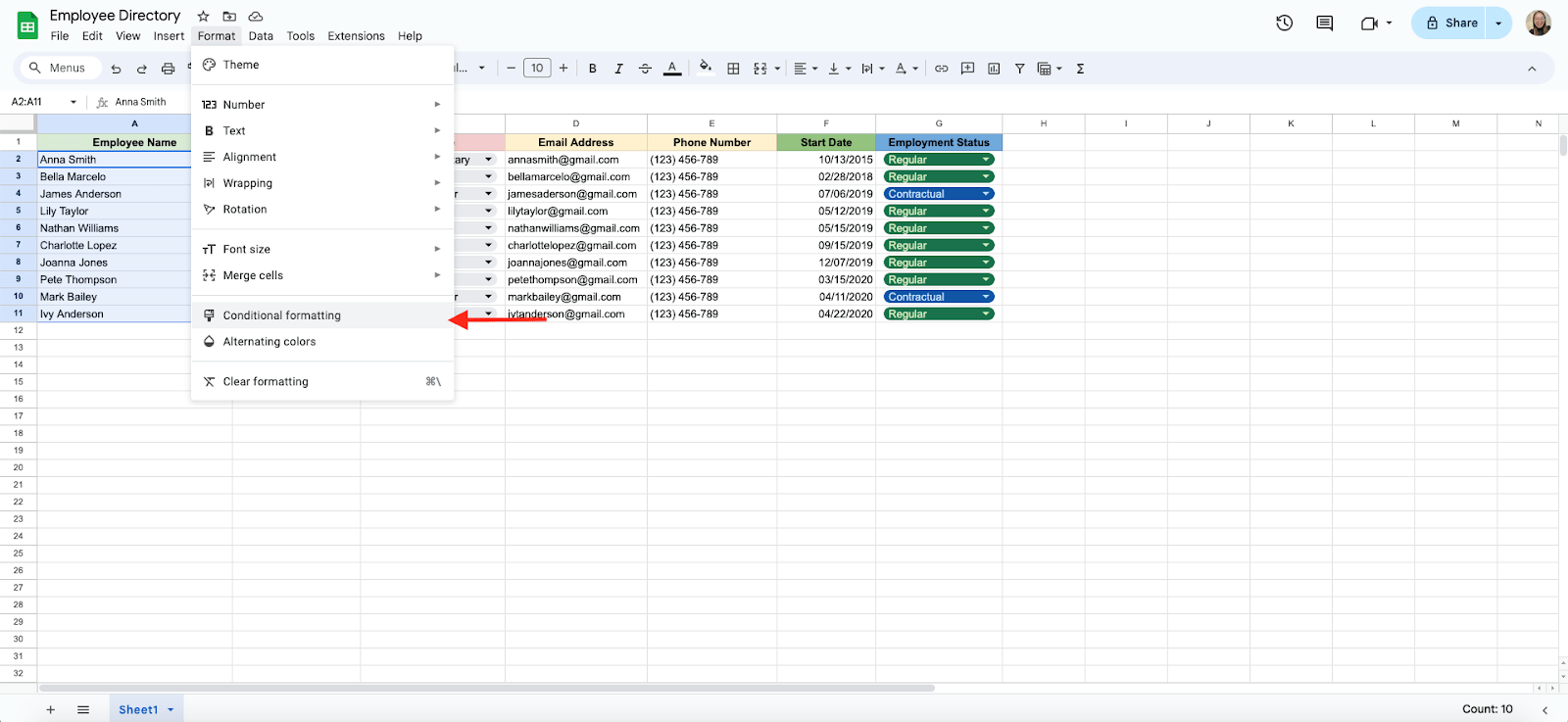 Open conditional formatting Implement Conditional Formatting