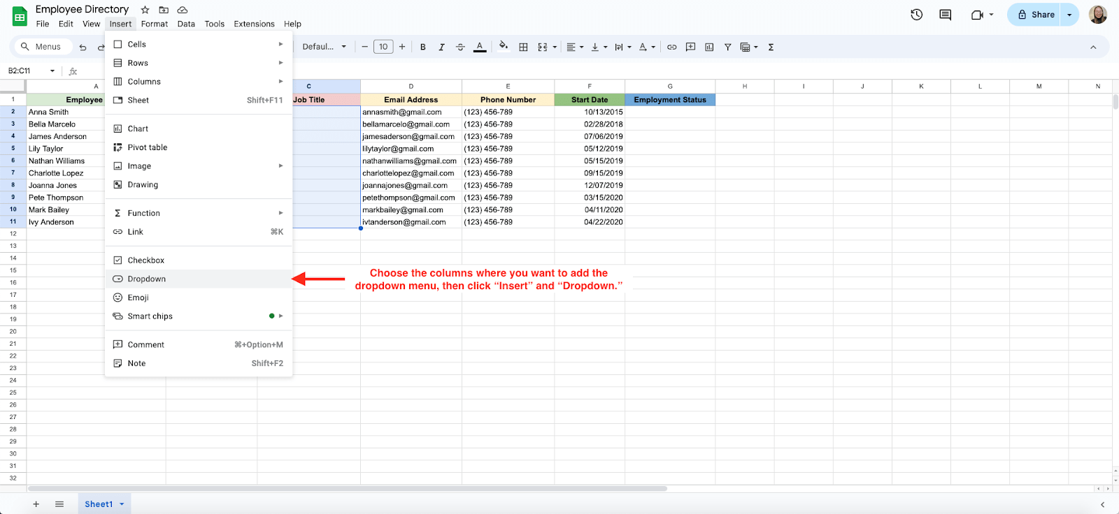 create dropdowns Create Dropdowns