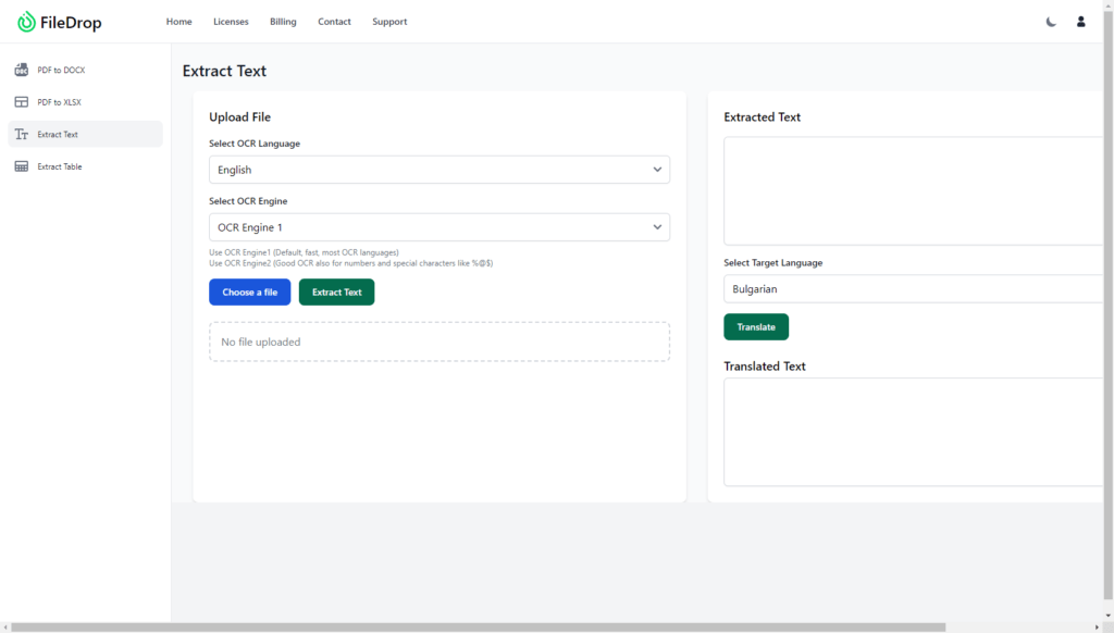 FileDrop Web App Extract Text