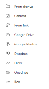 The FileDrop drag-and-drop uploader listing its file sources
