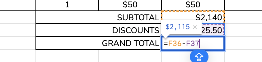 Grand Total DIFFERENCE function