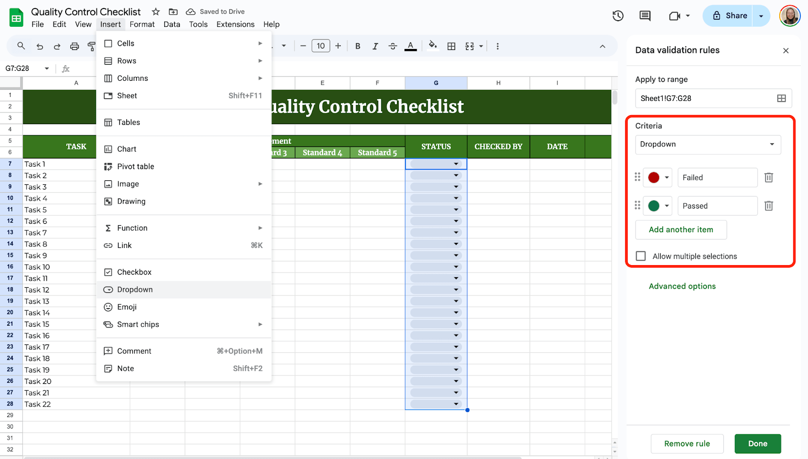Add Dropdown Options for Status Add Dropdown Options for Status