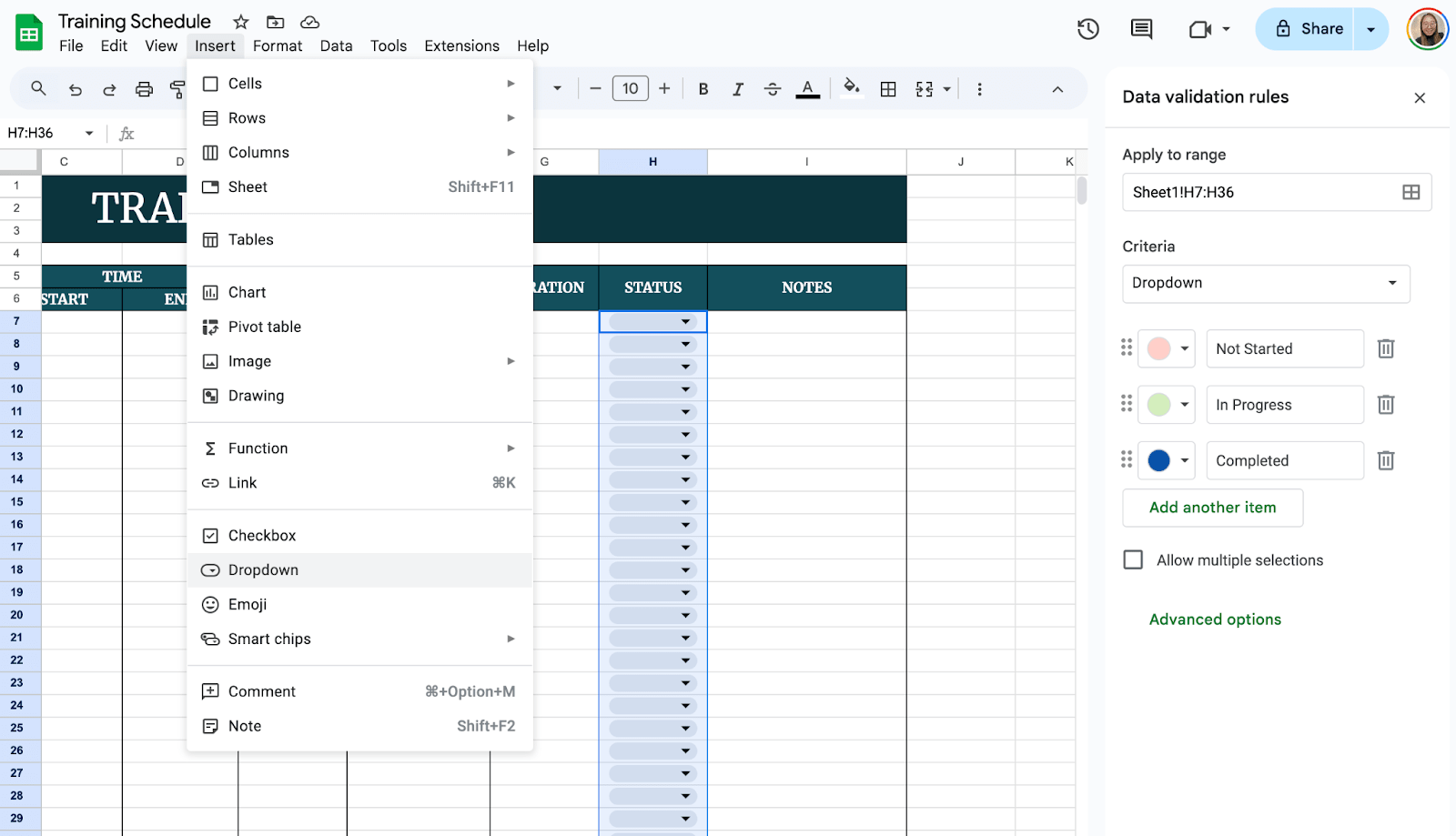 Add Drop-downs for Status