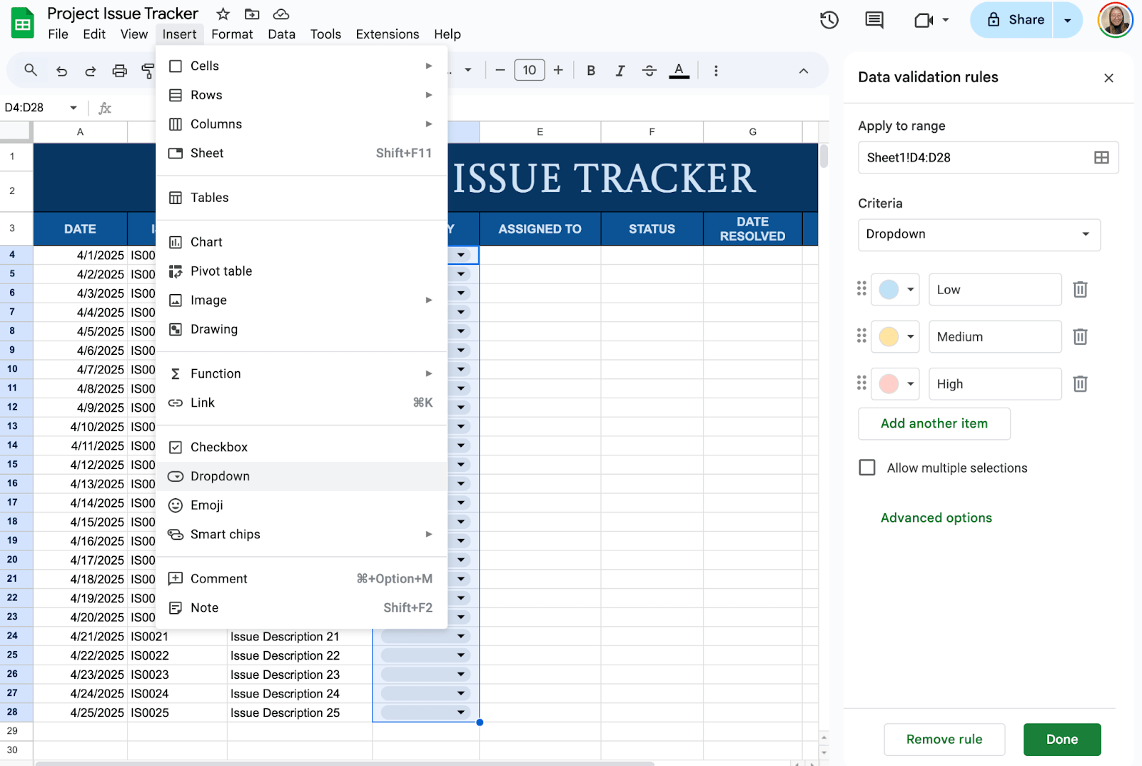 Add Dropdown for Easy Input