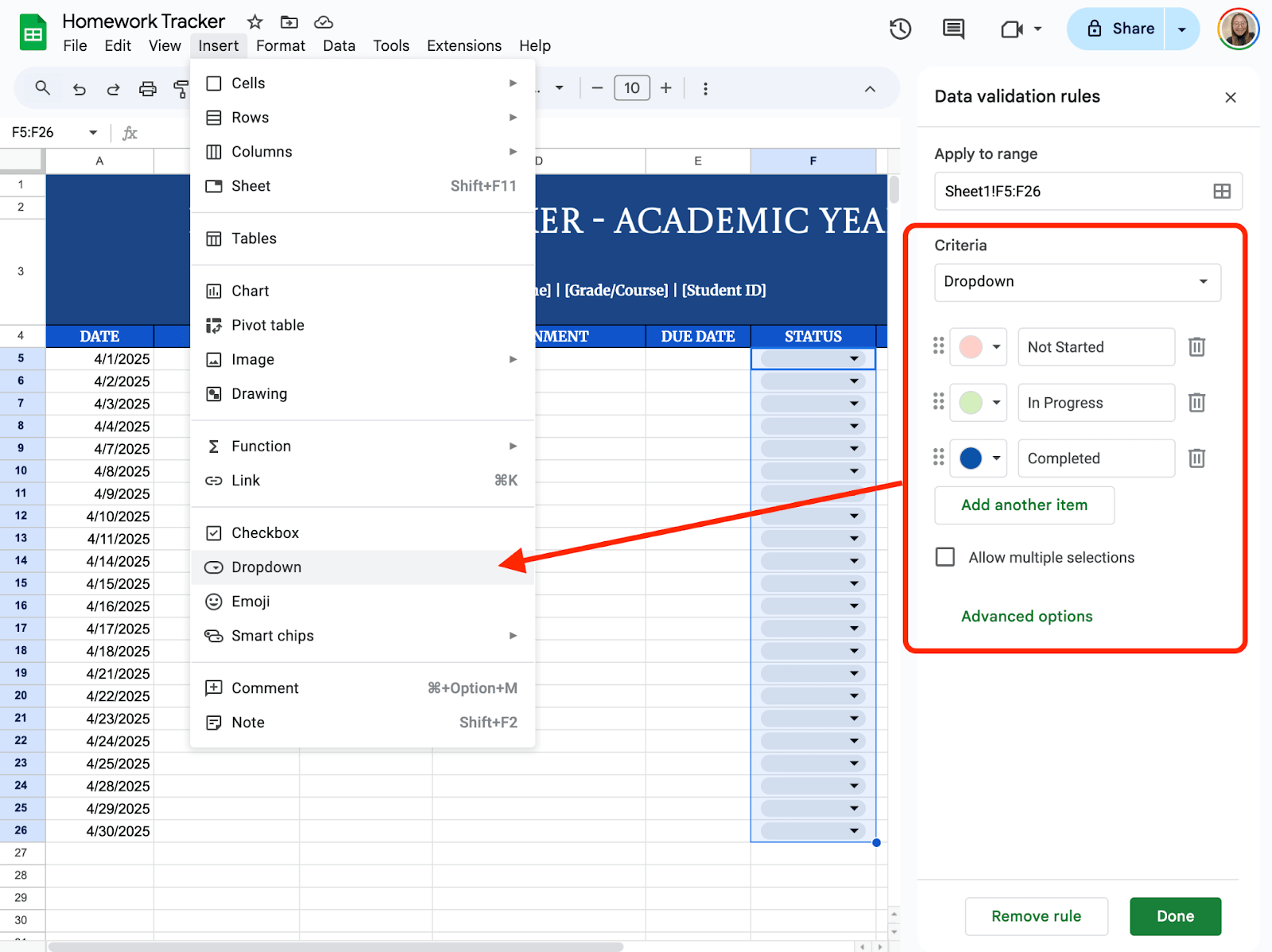 Add a Dropdown for Status