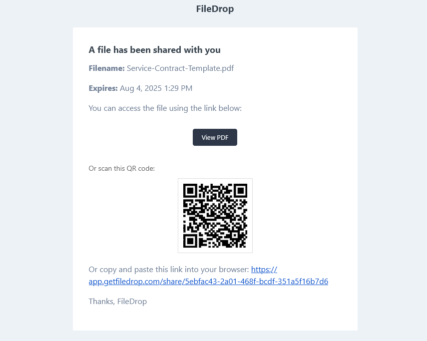 FileDrop PDF File Sharing Email