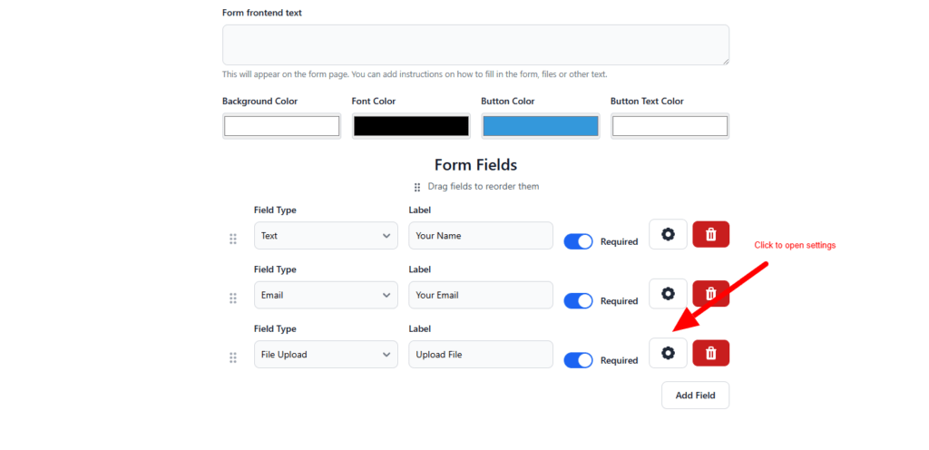 Form Edit FileDrop Upload Settings