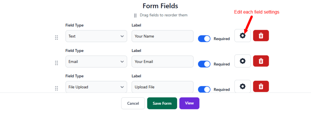 Form Edit FileDrop field settings
