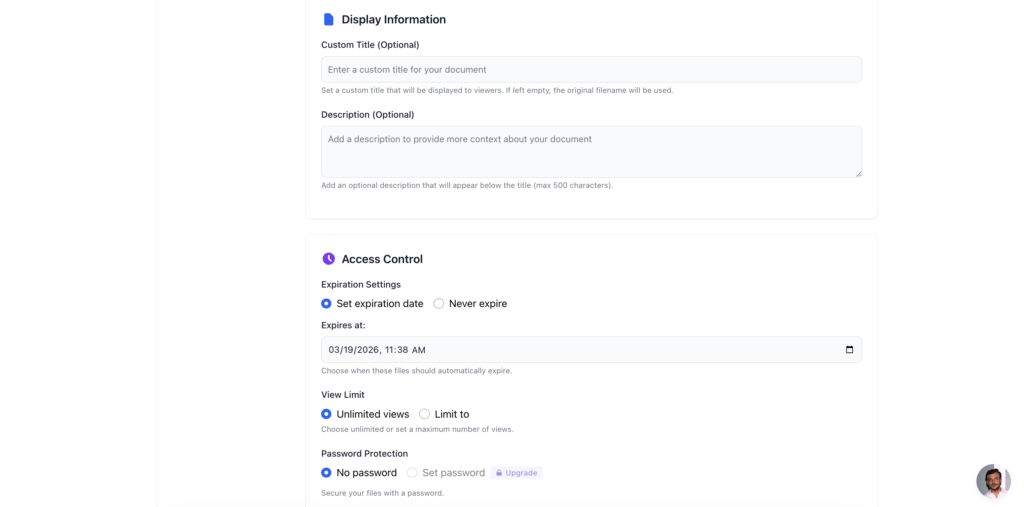 FileDrop access control and display information settings.