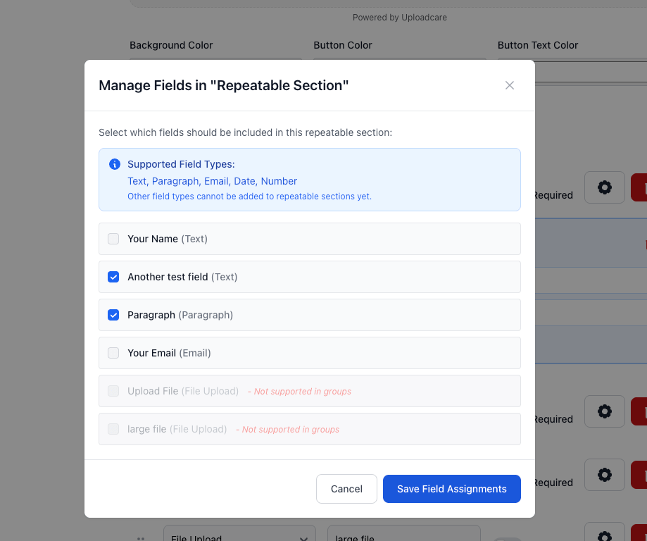 Repeatable Fields File Request Pages