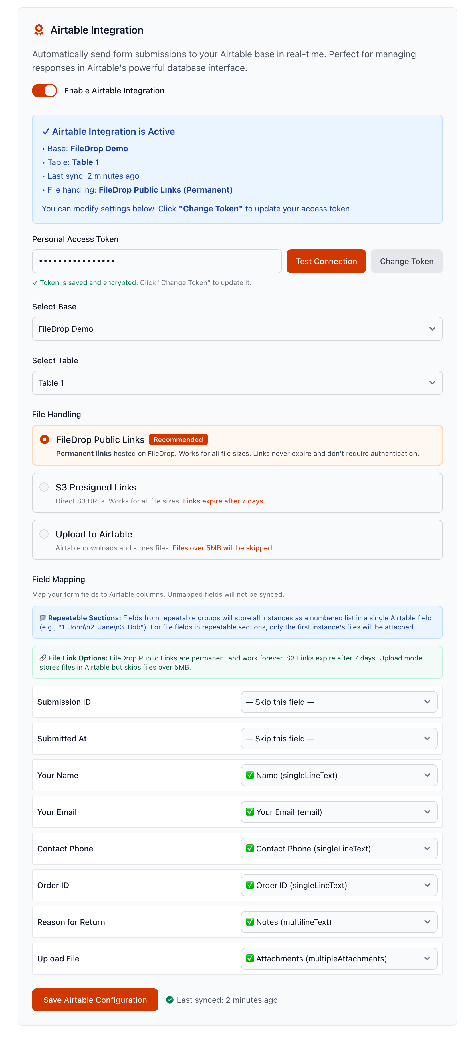 Page Edit FileDrop Airtable Integration