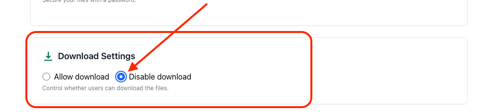 FileDrop access control settings to disable PDF downloads.
