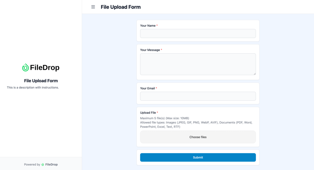 File Upload Form Standard View