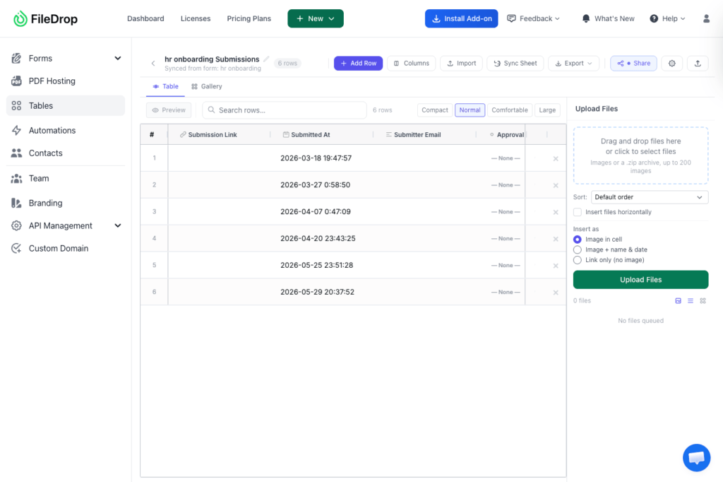 FileDrop Tables Update
