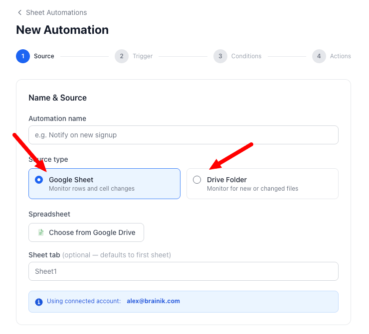 Sheet Automation Start Source