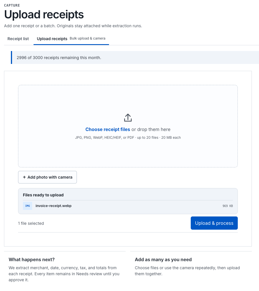 FileDrop Receipts Scanner Upload